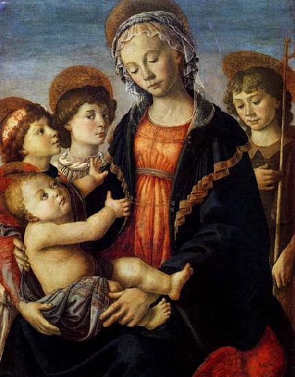 BOTTICELLI, Sandro The Virgin and Child with Two Angels and the Young St John the Baptist France oil painting art